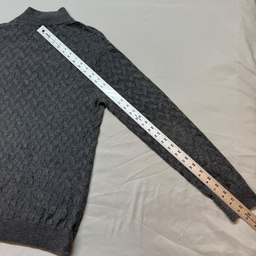 Robert Graham Wool Blend Grey Cable Knit Quarter Zip Sweater Medium Luxe - Picture 7 of 11